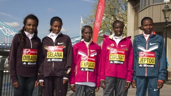 Priscah Jeptoo, Tirunesh Dibaba and other ladies at 2014 London Marathon