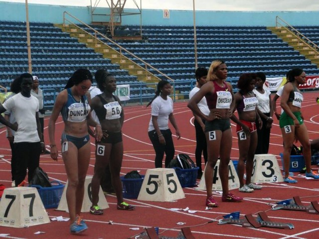 Blessing Okagbare at the start of the women's 100m finals - 2014 All Nigeria Athletics Championships in Calabar, Nigeria.