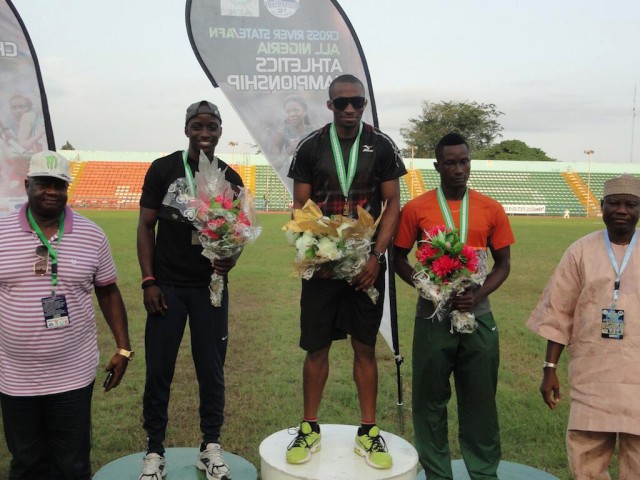 Tosin Oke with podium medallists at the 2014 All Nigeria Athletics Championships in Calabar, Nigeria.