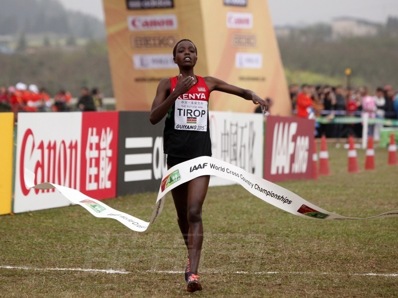Senior Race women's winner Agnes Jebet Tirop of Kenya at the IAAF World Cross Country Championships, Guiyang 2015 / Photo credit: © Getty Images for IAAF