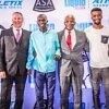 (from left to right): Clarence Munyai, Kyle Whitehall (Liquid Telecom South Africa Chief Executive Officer), Joshua Cheptegei, Aleck Skhosana (the president of Athletics South Africa), Anaso Jobodwana and Michael Meyer (Managing Director of Stillwater Sports). Photo Credit: Tobias Ginsberg