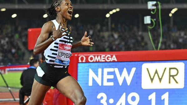 Kenya's Faith Kipyegon reacts as she wins the women's 1500m in Florence / Photo: Getty Images